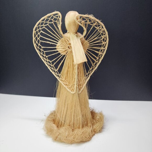 Vintage Handmade Folk Art Straw Angel Doll Figure Display 10'' with Wings - Picture 5 of 7